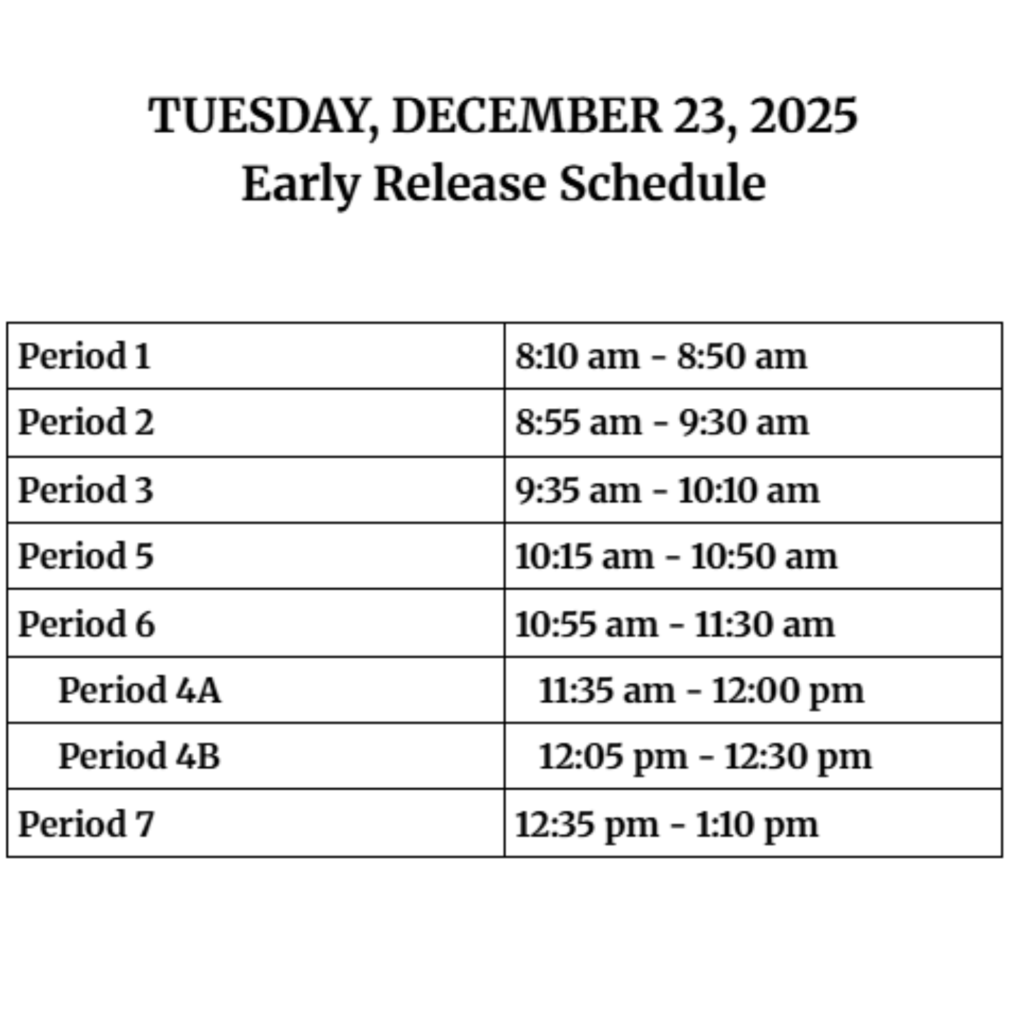 Early Release Schedule for December 23rd