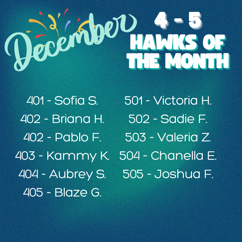 December hawk of the month names by classroom