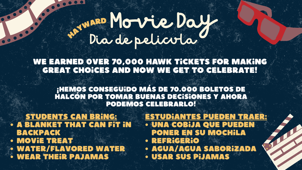 school wide pajama and movie day on Jan 16th to celebrate meeting our goal