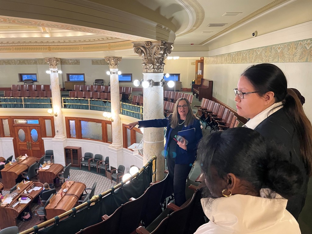 Students inside the legislature building in Pierre