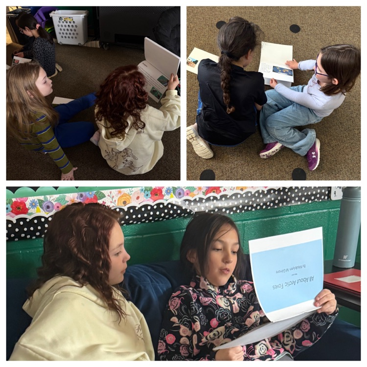 a collage style photo of students sharing research writing with their peers.