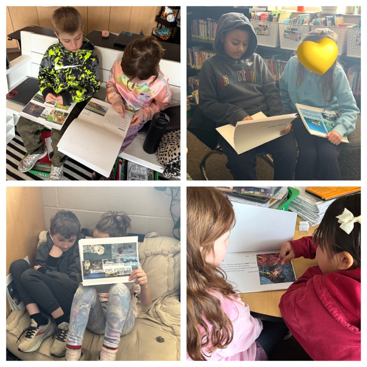 a collage style photo of students sharing research writing with their peers.