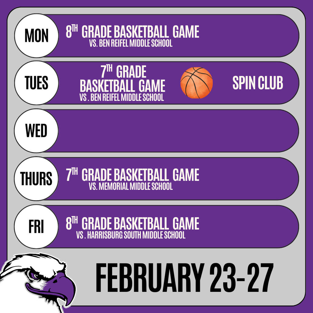 Calendar of events for February 23-27. 