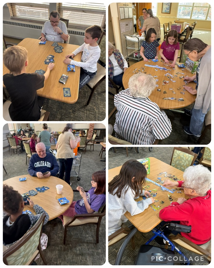 third graders visiting assisted living residents 