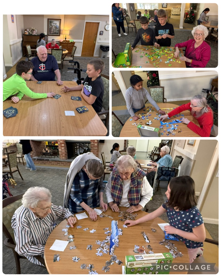 third graders visiting assisted living residents 