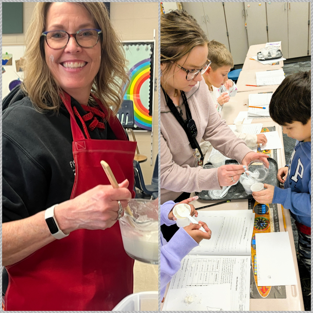 Second grade students making glue. 