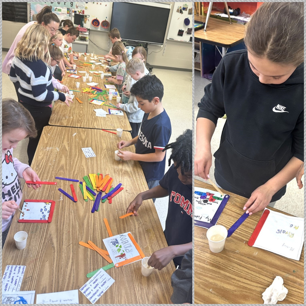 Second grade students making glue. 