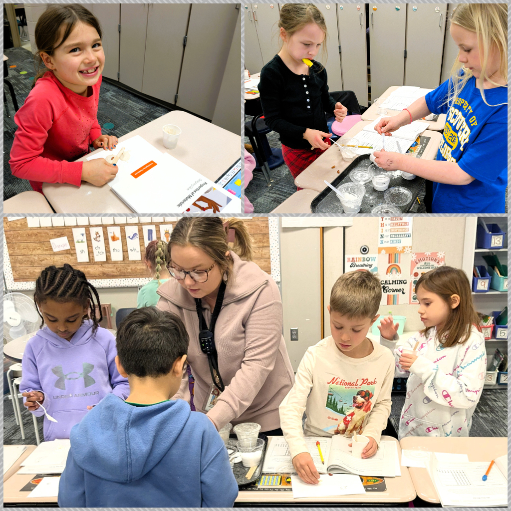 Second grade students making glue. 