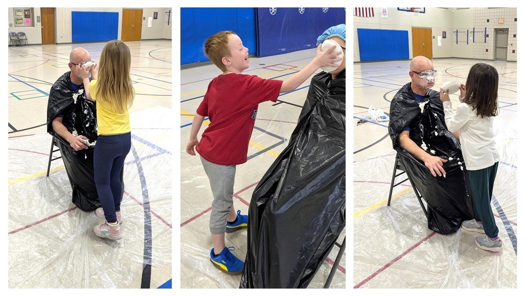 Students throwing a pie in principals' faces.