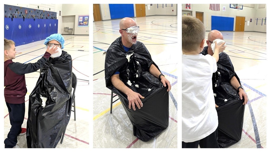 Students throwing a pie in principals' faces.