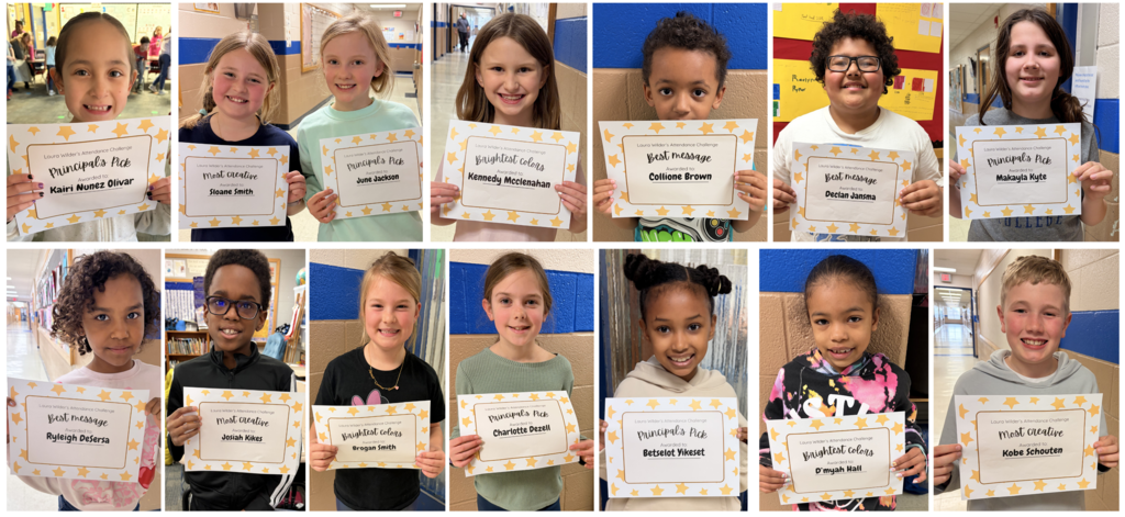 Students with their certificates for the attendance challenge winners!