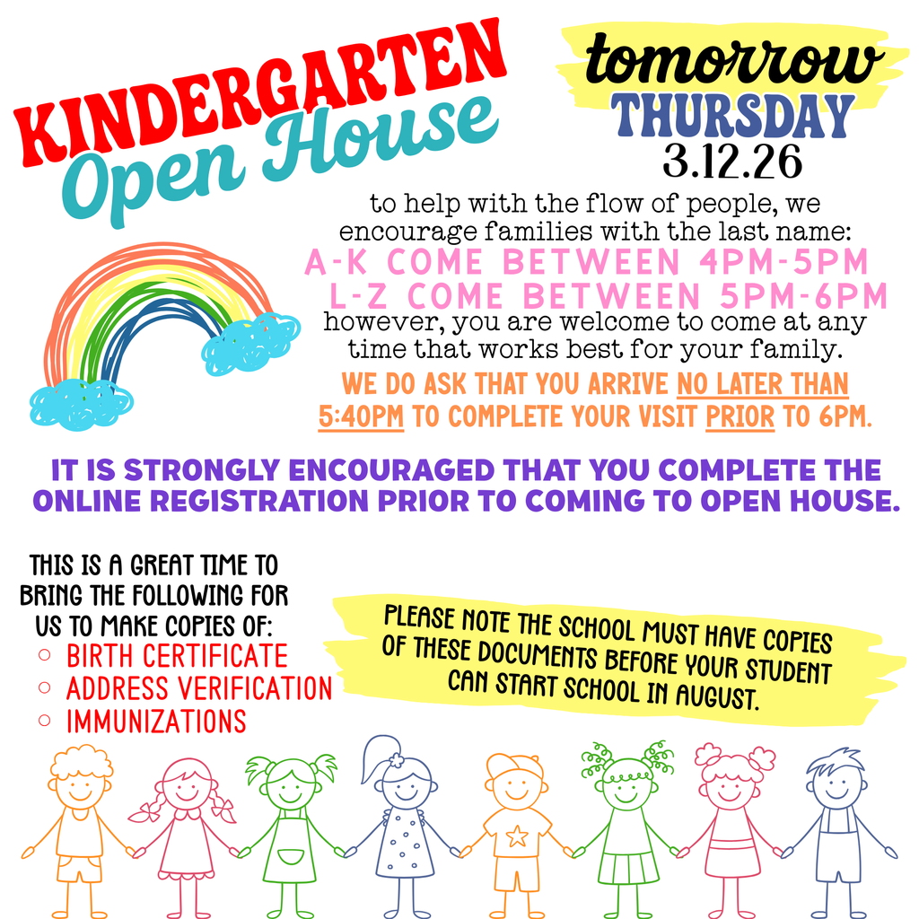 Kindergarten Open House! Tomorrow from 4-6pm