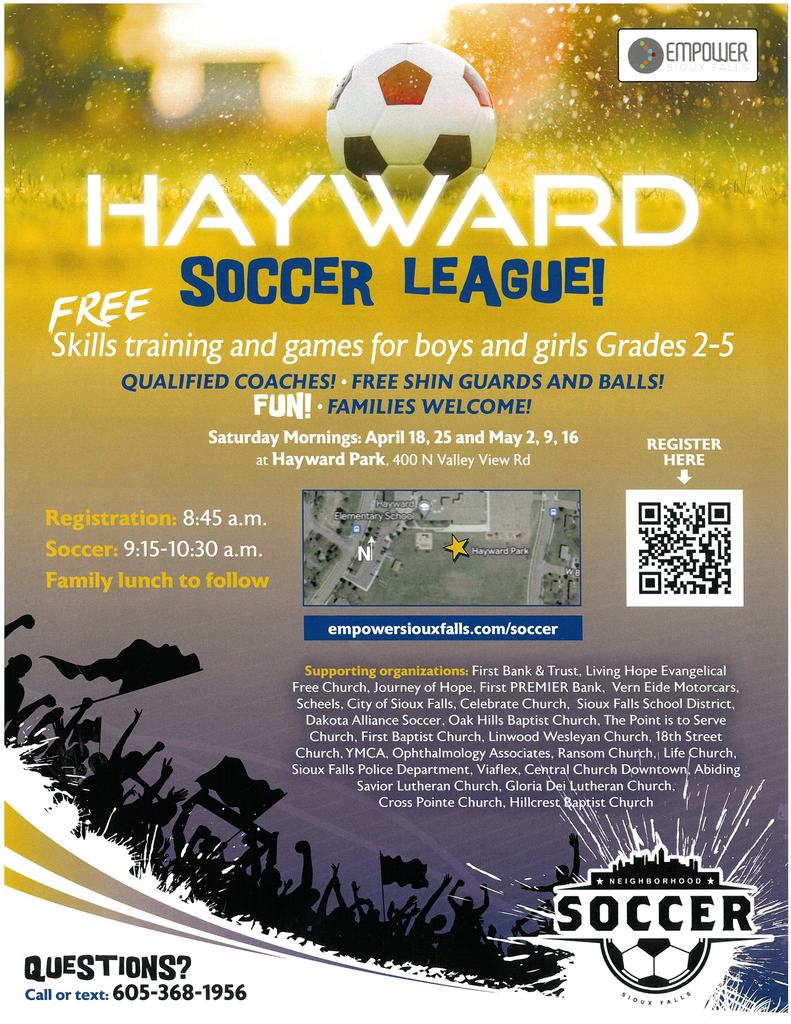 Soccer ball on field with a map showing Hayward park location