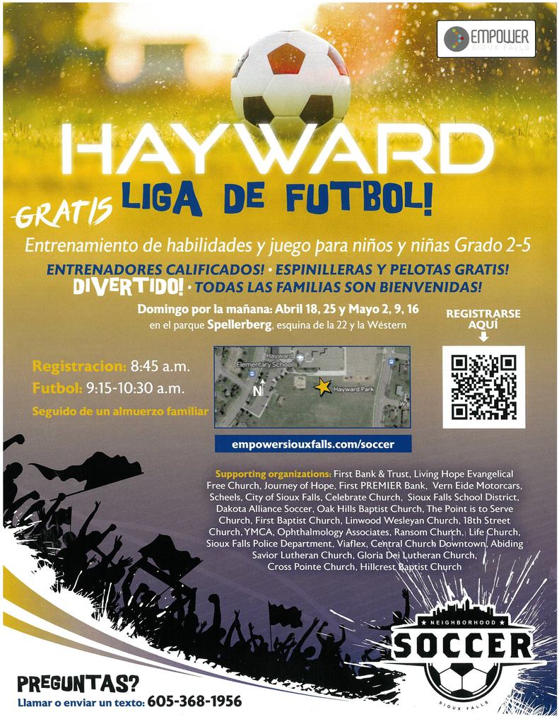 Soccer ball on field with a map showing Hayward park location