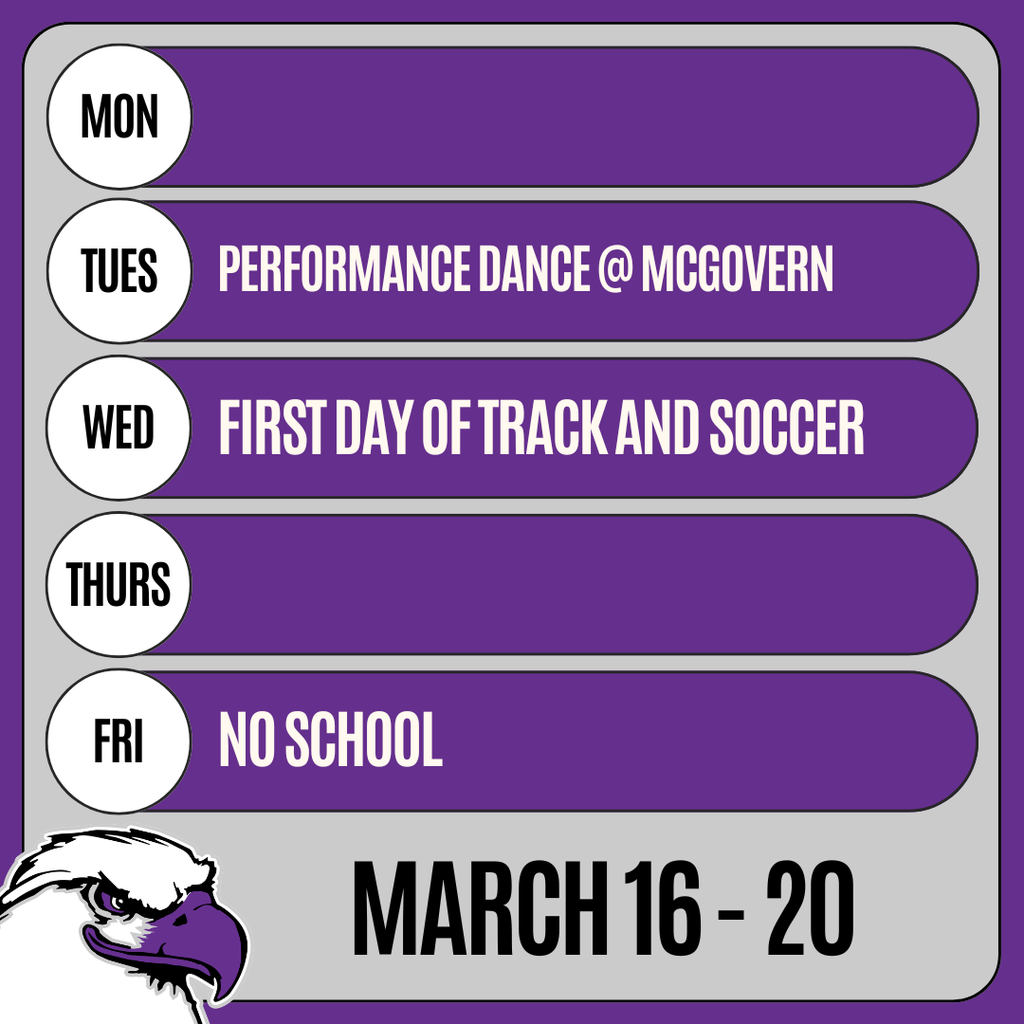 March 16 -20 schedule