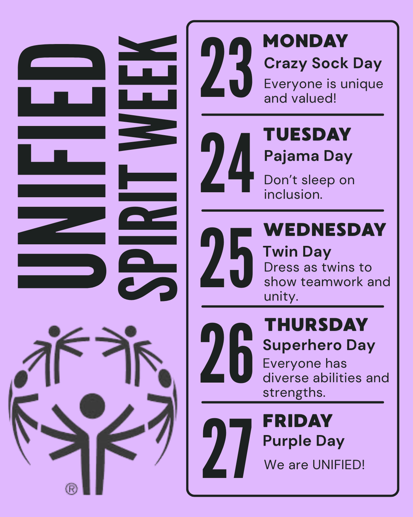 Unified Spirit Week Dress Up Schedule 
