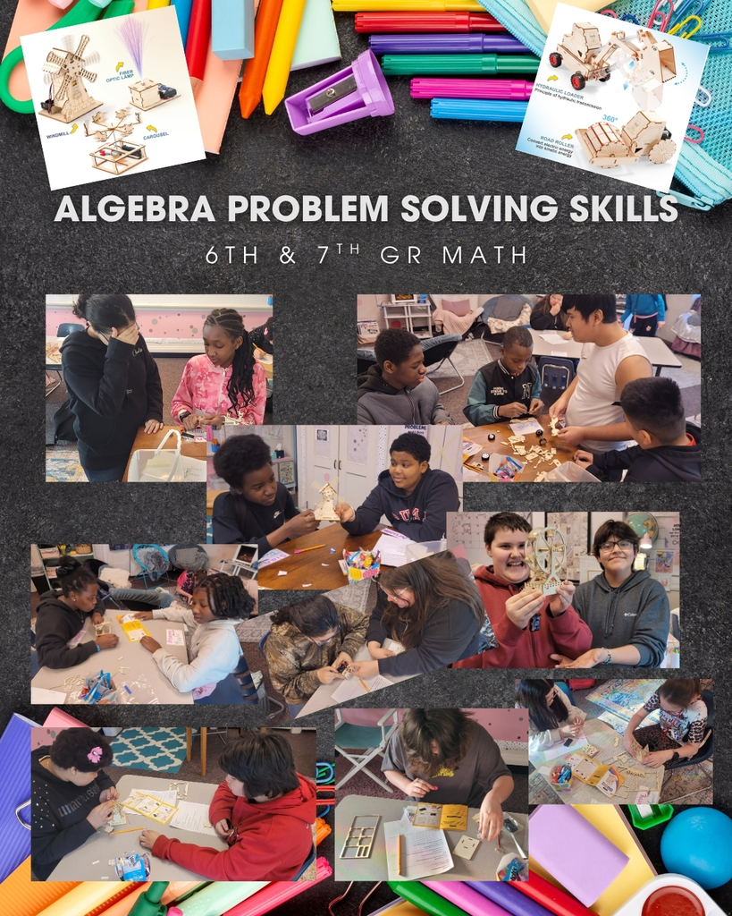 Collage of students building models.