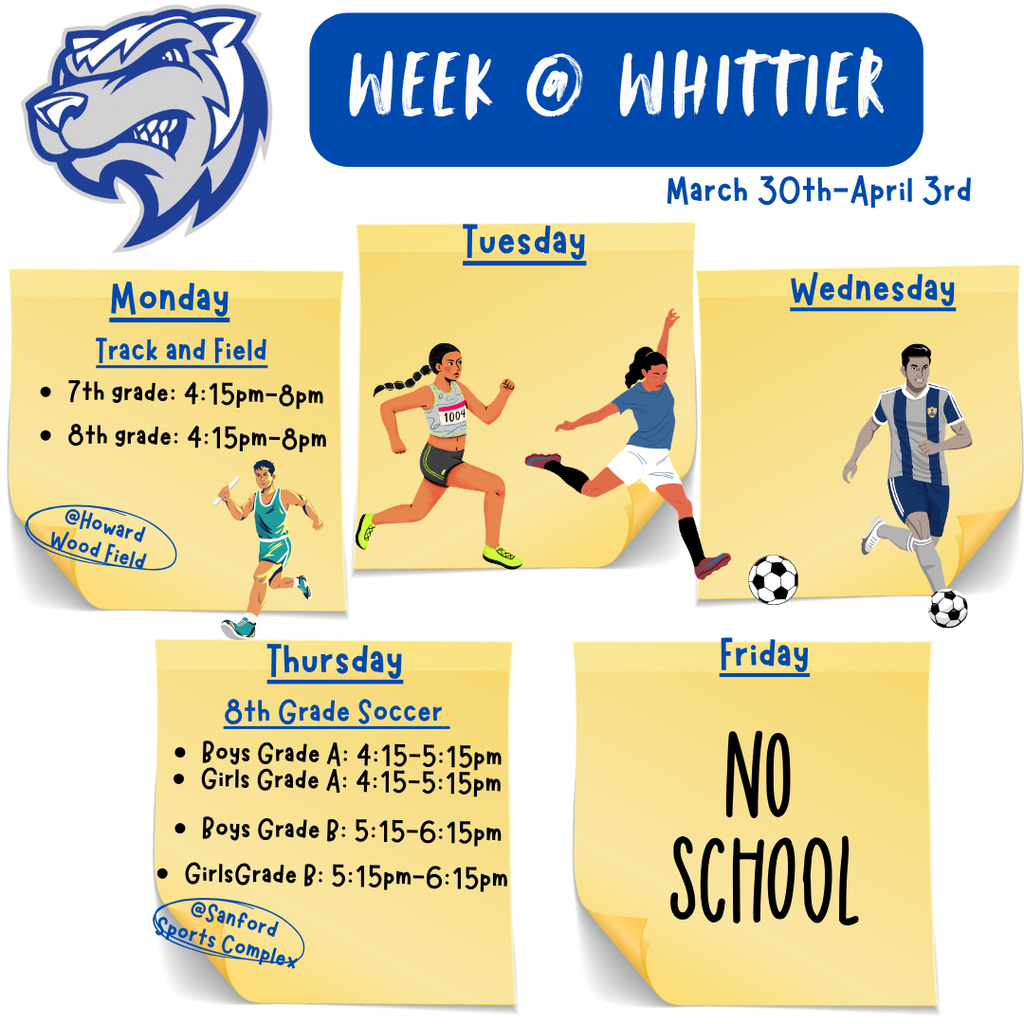 Week at Whittier for the week of March 30th to April 3rd
