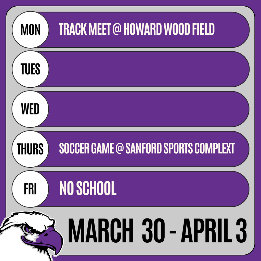 March 30 - April 3 Schedule