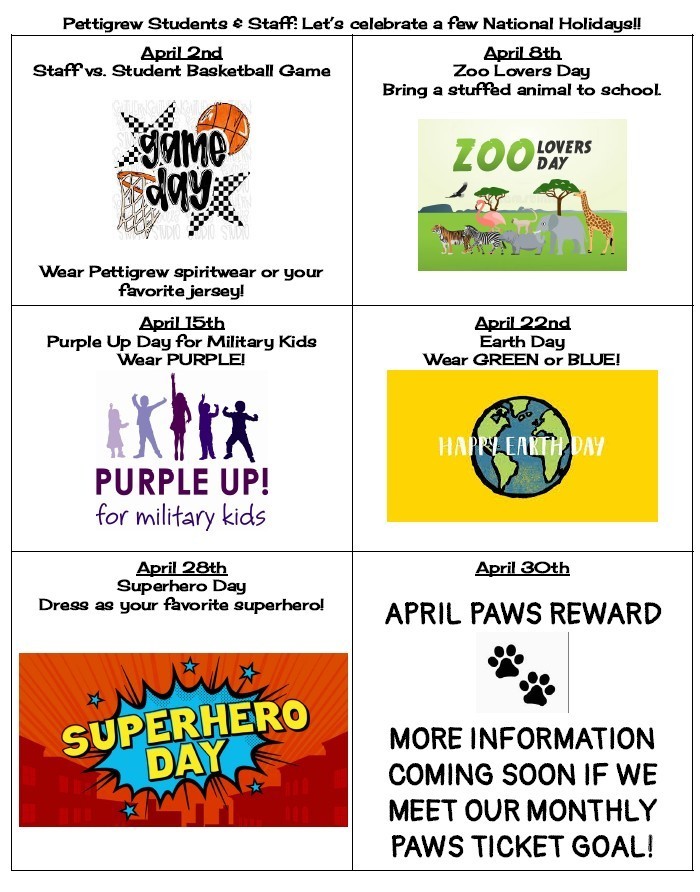 Calendar of April Dress Up Days