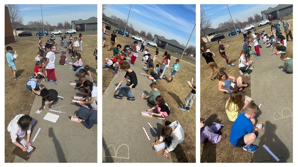 Students measuring and doing math outside. 
