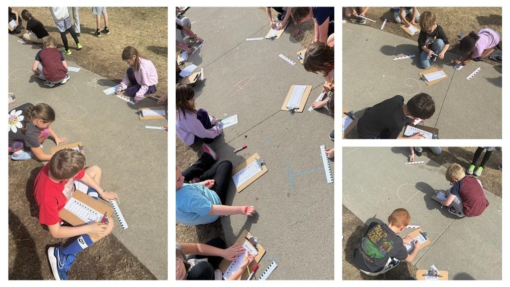 Students measuring and doing math outside. 
