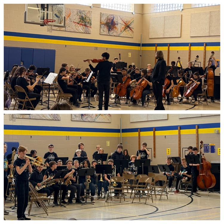 a collage style image of a band and an orchestra 