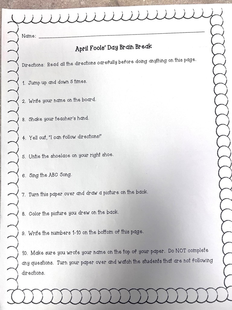 Brain break activity worksheet. 