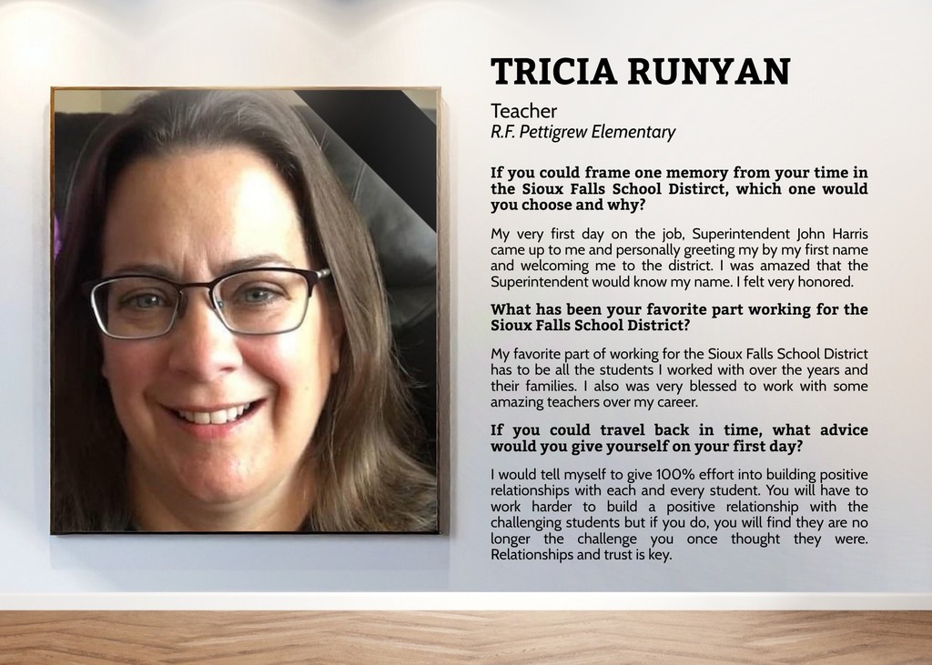 Teacher retirement notice for Tricia Runyan