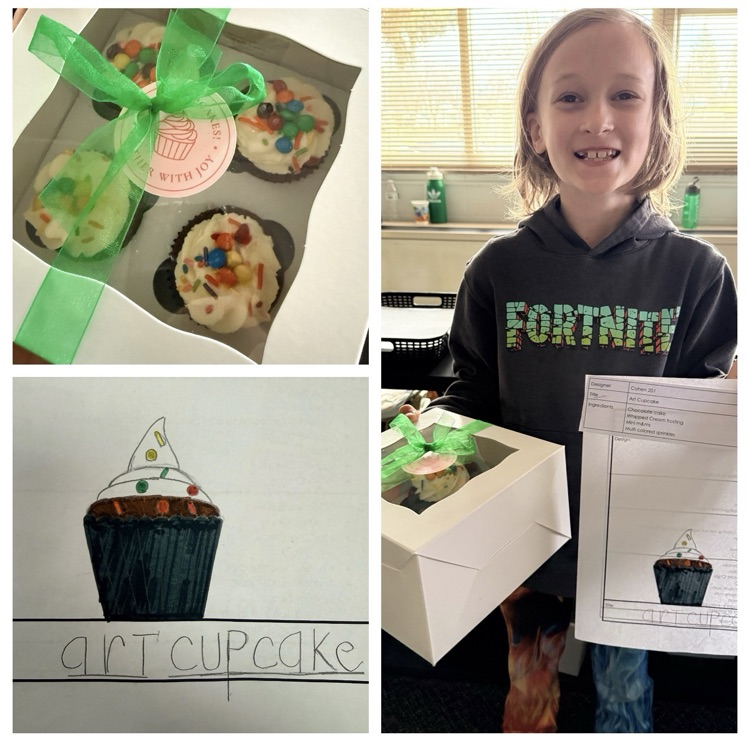 collage style photo of a cupcake and its designer 