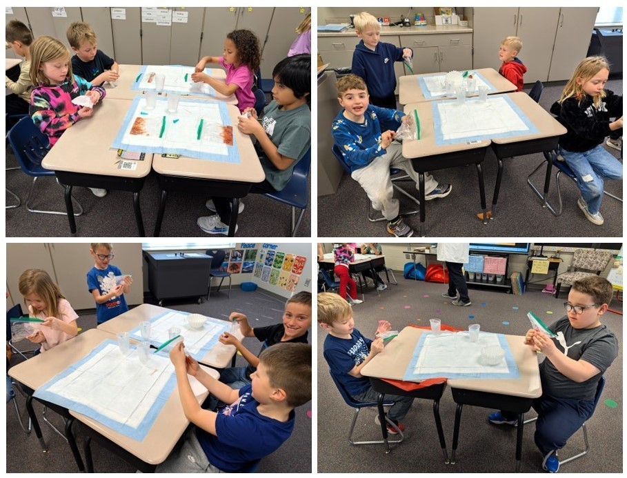 First grade students extracting DNA from strawberries. 