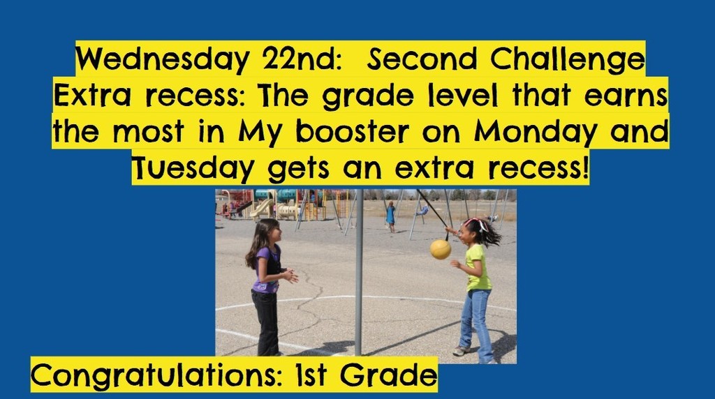 Grade that earns the most in My booster gets extra recess: Winner is 1st Grade!