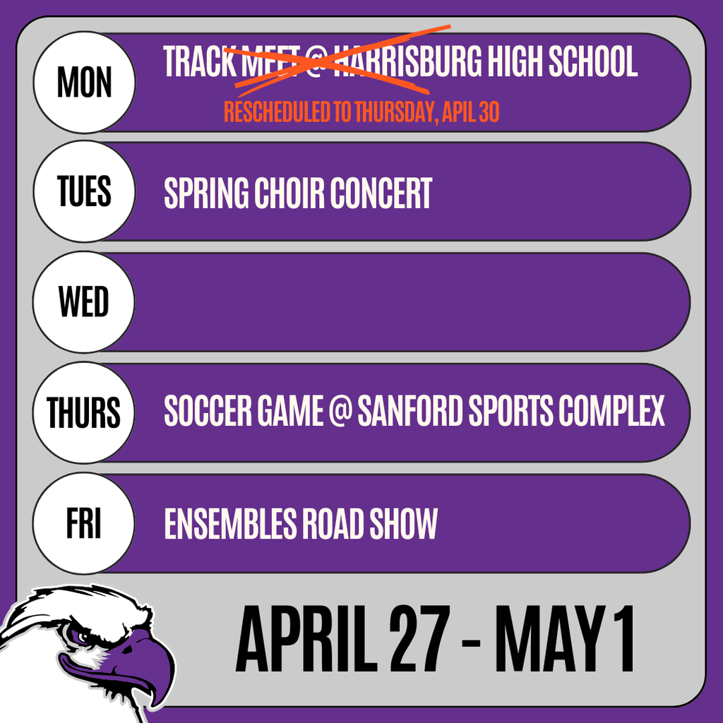 Schedule for April 27 - May 1 