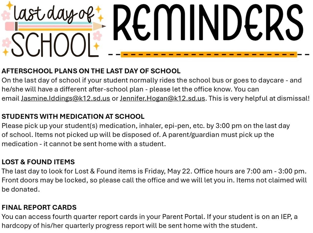 Last Day of School Reminders