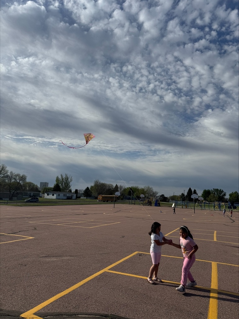 children flying kites on the school playground