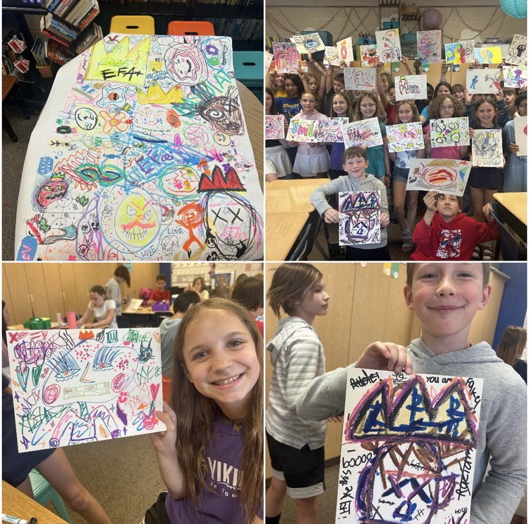 collage style photo of students making art