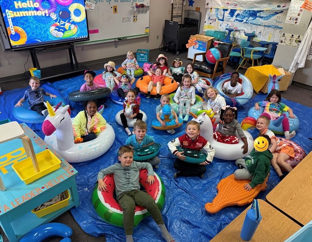 Students in floaties.