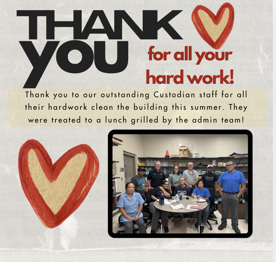 Ben Reifel Administration grilled up some lunch for the Custodial staff, to say thank you for all their hard work this summer. We appreciate how hard they worked to clean the building and prepare for the 2026 - 2027 school year.