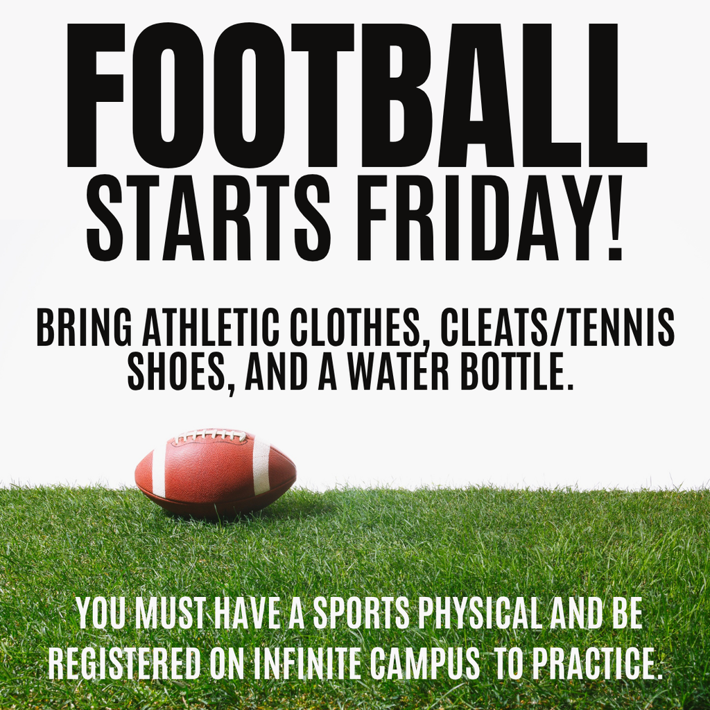 Football practice starts Friday. List things athletes need to bring and requirements for practice.