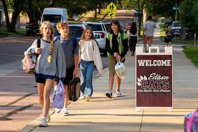 students walking to school