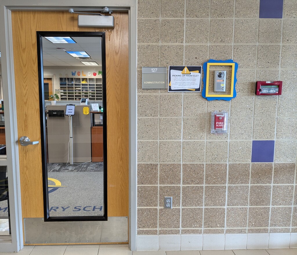 Office door and wall.