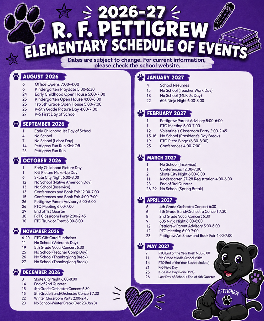 Pettigrew Calendar of events fancy