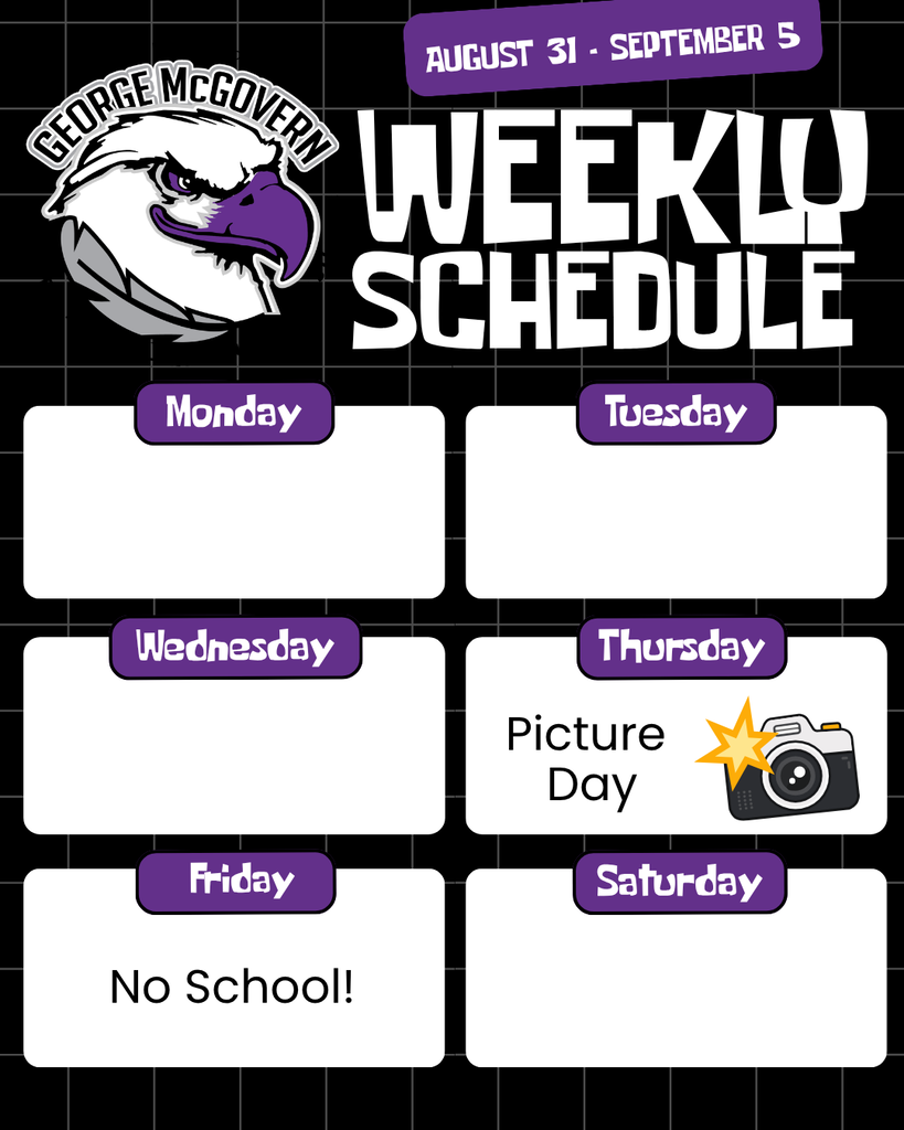August 31 - September 5 Weekly Schedule