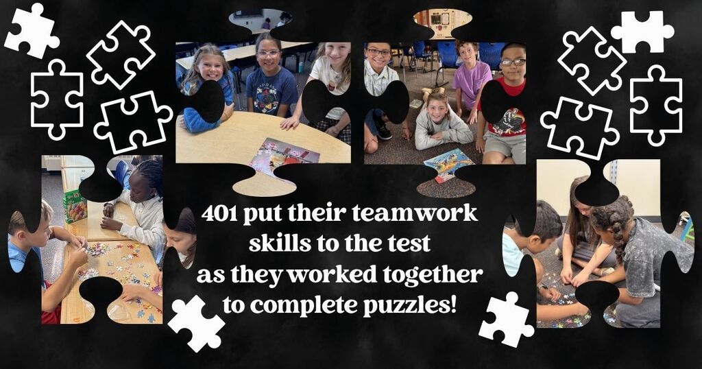 Students putting puzzles together in 401