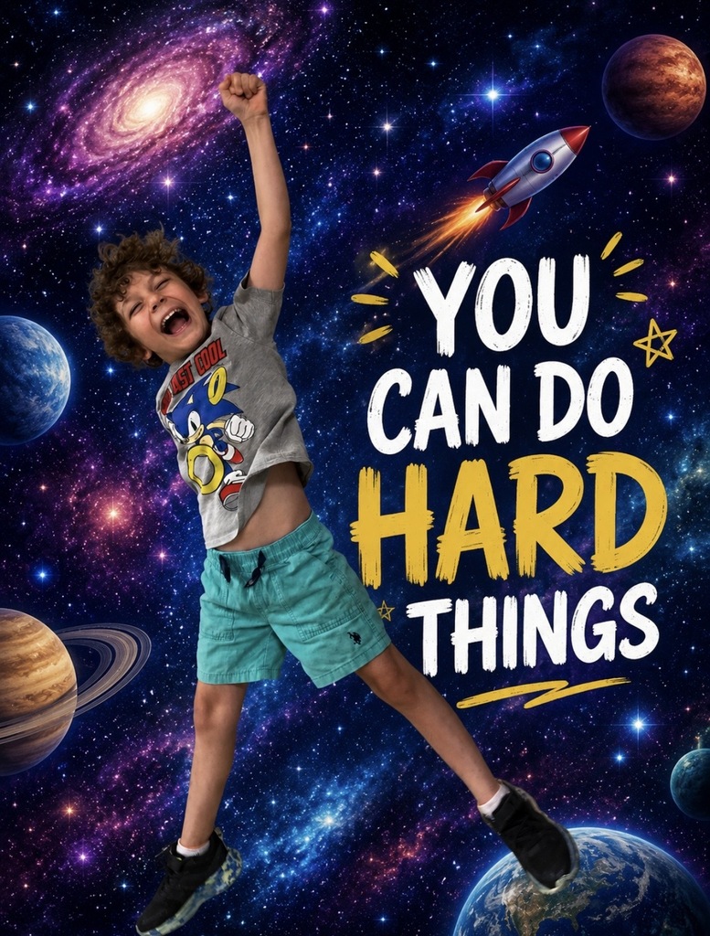 Jumping in the air to celebrate that you can do hard things.