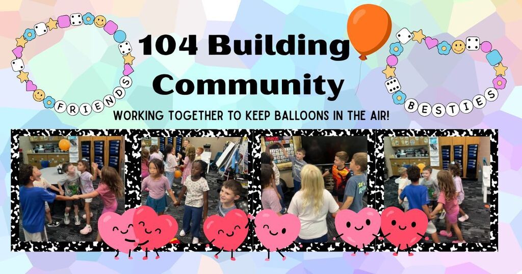 students working together in groups to keep balloons in the air