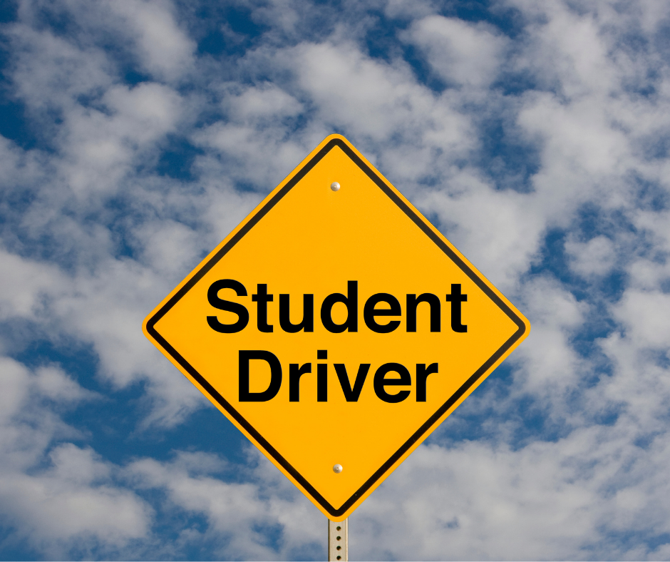 Yellow traffic sign with the text "student driver"