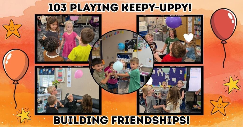 students working to keep balloons in the air