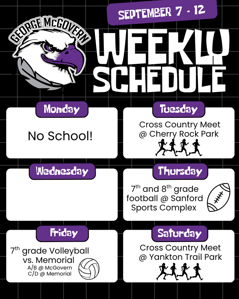 Weekly Schedule for September 7-12