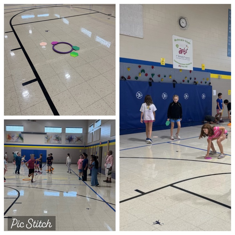 a collage style photo of students playing yard games in PE